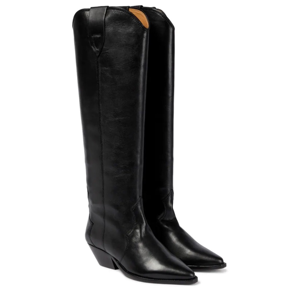 NEW IN BOX Isabel Marant Black Denvee Knee High Cowboy Boots Leather 39